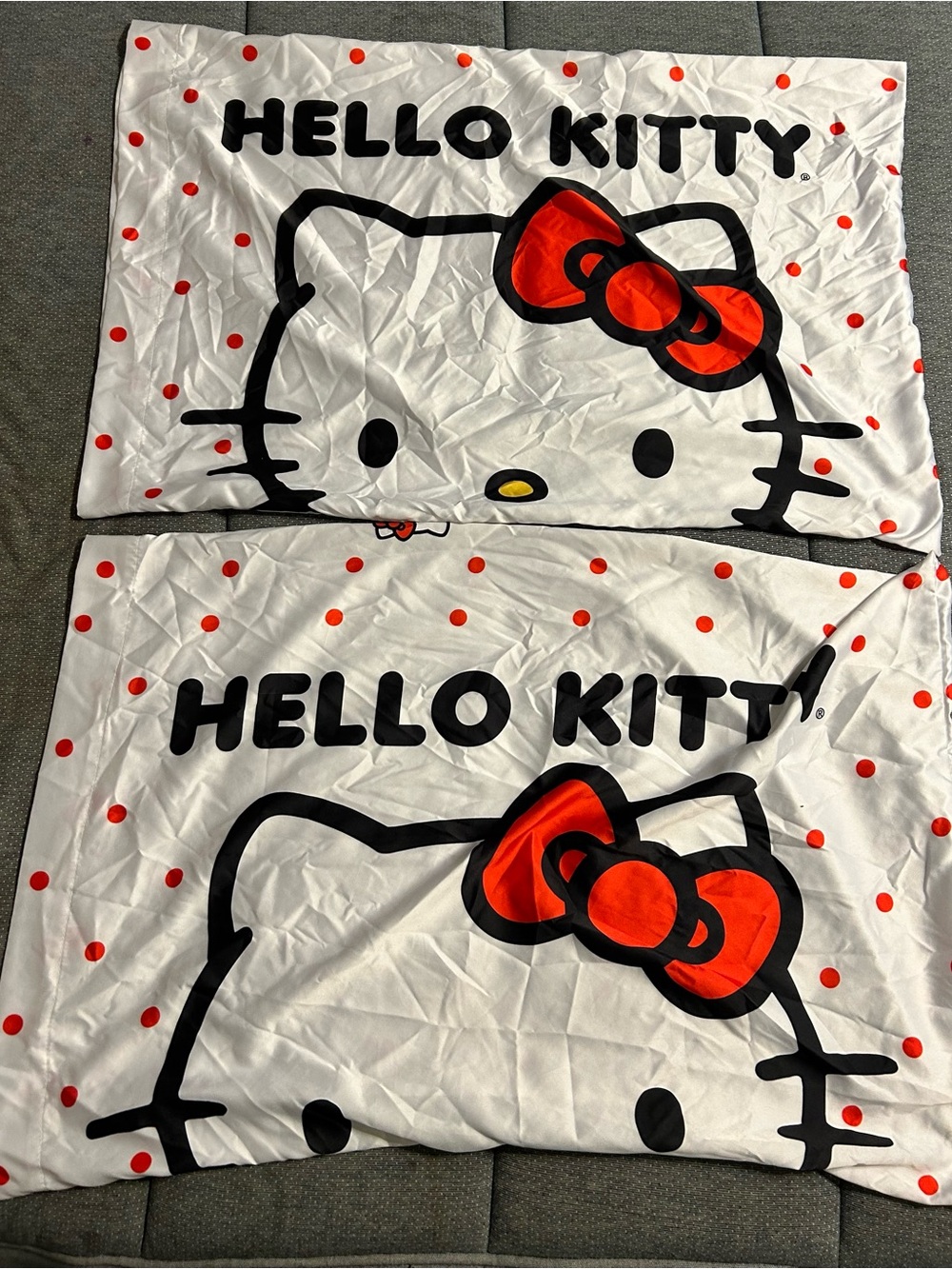 Hello Kitty White Pillowcases with Red Bow and Polka Dots